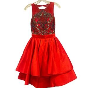 Angela & Alison 62016 Embellished Beaded Swing Cocktail Dress Size 0 Hot Red